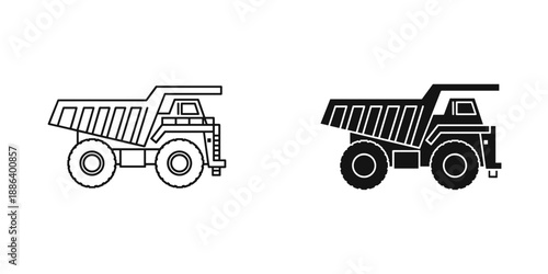 Dump Truck Icons - Simple Line Art Design
