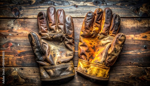 Wallpaper Mural Vintage Baseball Gloves on Rustic Wooden Surface. Torontodigital.ca