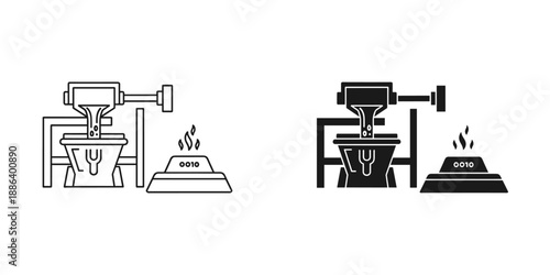 Industrial Furnace Line Art Icons - Black and White Illustrations