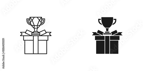 Trophy on Gift Box Icon Set