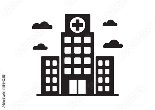 Hospital Building Icon, Editable Solid Vector Illustration