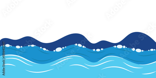 Blue ocean waves abstract vector background. Cartoon blue ocean splash waves background. Abstract blue watercolor waves illustration flowing sea or ocean water background, ocean wave.