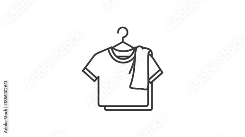Simple Line Art Icon of a T-Shirt on a Hanger.