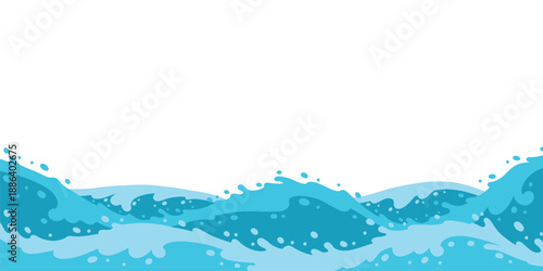 Blue ocean waves abstract vector background. Cartoon blue ocean splash waves background. Abstract blue watercolor waves illustration flowing sea or ocean water background, ocean wave.