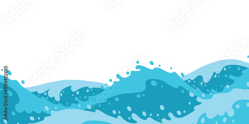 Blue ocean waves abstract vector background. Cartoon blue ocean splash waves background. Abstract blue watercolor waves illustration flowing sea or ocean water background, ocean wave.