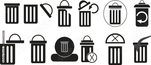 Bin icon in Line and Silhouette Icon Set. Isolated Vector Illustration.