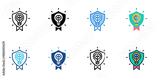 Intellectual Property icons set multiple style collection. Editable stroke 
