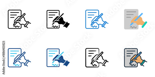 Document Signing icons set multiple style collection. Editable stroke 
