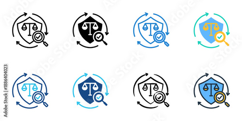 Compliance Check icons set multiple style collection. Editable stroke 
