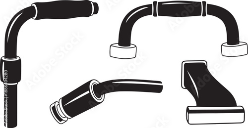 Black and white illustration of various pipe fittings and connectors
