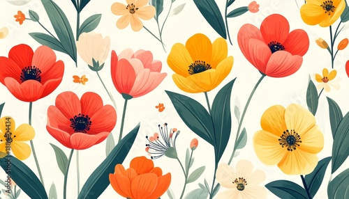 Wallpaper Mural Vibrant Watercolor Poppy Flowers Seamless Pattern Spring Garden Wallpaper Art Torontodigital.ca