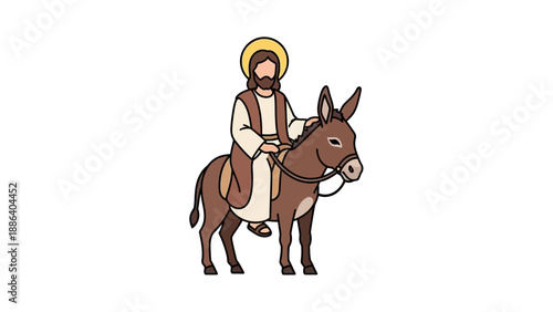 Man Riding Donkey with Halo Illustration.