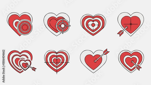 Heart shaped targets with arrows for love and romance.