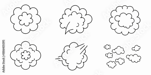 Simple black and white illustration of various flower and bush shapes