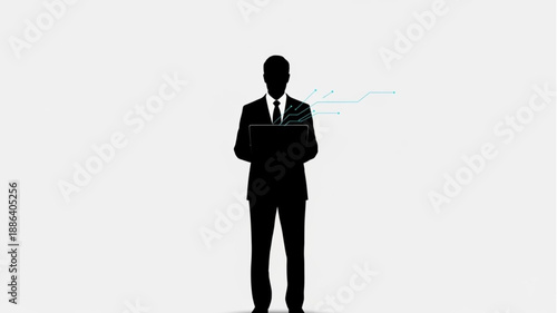 Silhouette of a businessman standing confidently with arms crossed.