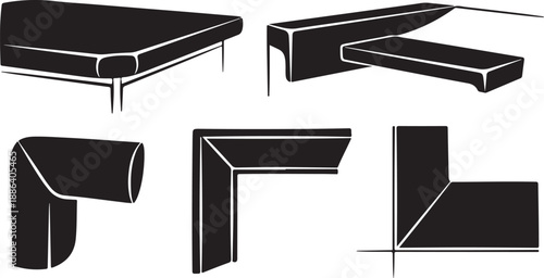 Black and white illustration of modern corner sofa designs