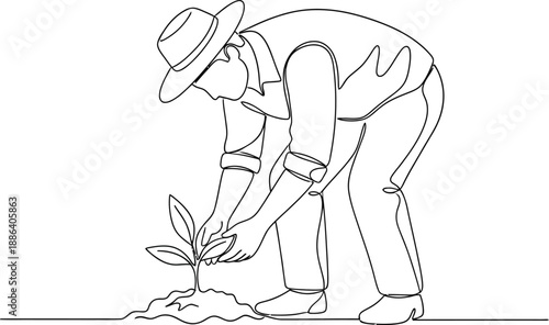 Farmer Planting Seedling Line Art – Agriculture and Sustainability Outline Illustration
Farmer Planting a Seedling Line Art
