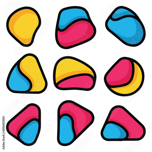Colorful Pebbles or Stones Illustration Set.