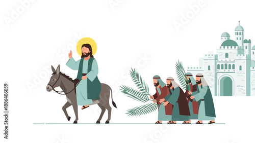 Jesus Christ Riding Donkey into Jerusalem.