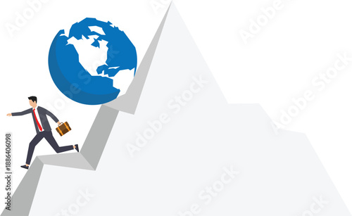 World economic recession and global financial crisis or international stock market crash, investment asset fall down run away from falling down earth.

