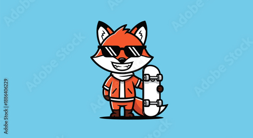 Cartoon fox with skateboard illustration