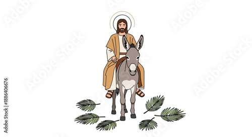 Jesus Christ Riding a Donkey Illustration.