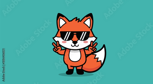 Cartoon fox with sunglasses and peace sign