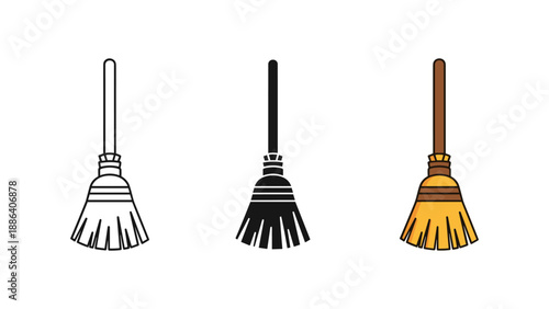 Set of Three Brooms in Different Styles