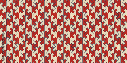 Seamless Geometric Zigzag Pattern with Repeating Interlocking Shapes, Bold Red and Cream Mid-Century Style Vector Texture for Textile, Wallpaper, Packaging and Modern Branding
