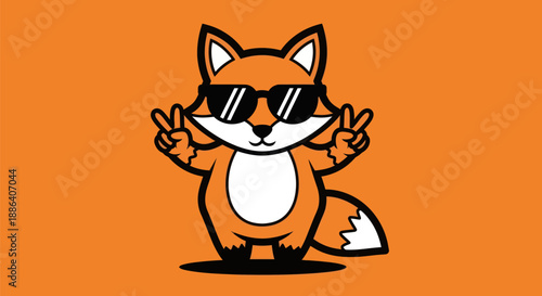 Cartoon fox with sunglasses and peace signs