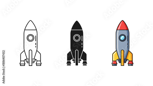 Three Colorful Rockets Launching into Space