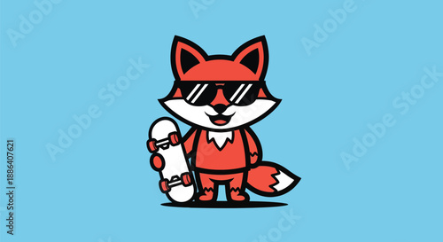 Cartoon fox with sunglasses and skateboard