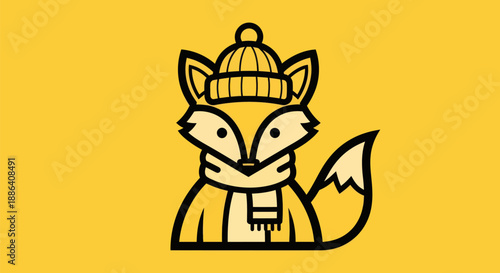 Cartoon fox with winter hat and scarf