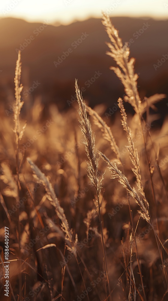 Obraz premium Generative AI capturing golden hour grassland with warm sunlight effect field scenery