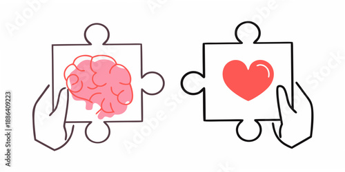 The connection between mind and heart two puzzle pieces fitting together