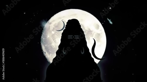 Shiva Silhouette Against Full Moon.