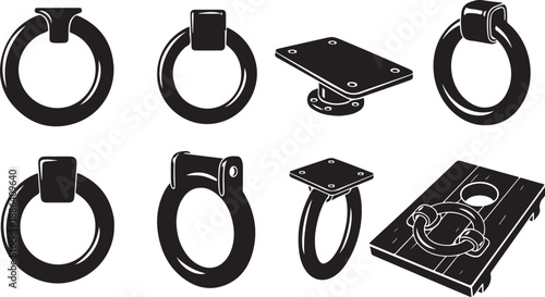 Black metal D-ring hardware set for hanging and mounting