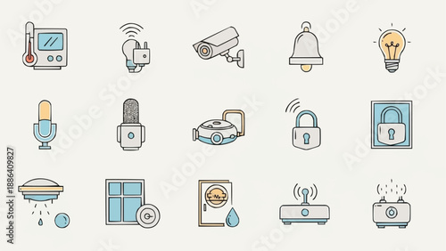 Smart Home Technology Icons Set Vector Illustration.