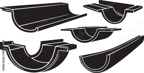 Various Black and White Gutter Profiles and Shapes Illustration