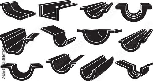 Various Black Gutter and Downspout Profiles Illustrated