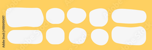 Dialog box frames collection. Set of organic blobs, deform shapes or promo tags. Vector fluid forms on orange background