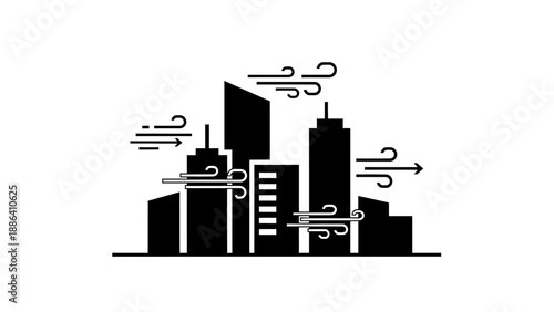 Cityscape with tall buildings and skyscrapers.