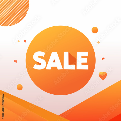 Vibrant orange sale promotion banner illustration for seasonal discounts and special offers, perfect for advertising campaigns and online marketing materials
