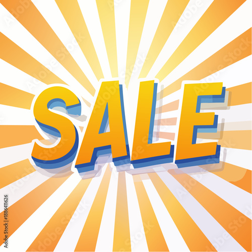 Dynamic 'SALE' graphic with vibrant orange and yellow sunburst background, ideal for promotional banners, marketing advertisements, and e-commerce campaigns