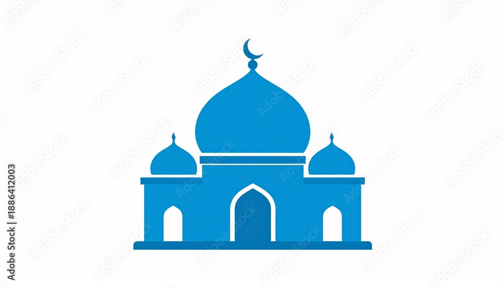Naklejka premium Blue Islamic Mosque Vector Illustration with Crescent Moon Minimalist Design