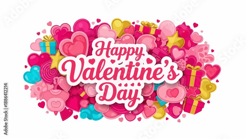 Valentine's Day celebration with hearts and gifts in a festive atmosphere