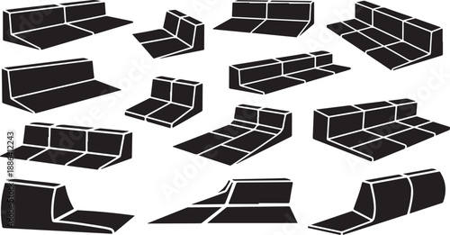 Collection of various skate park ramp designs and layouts