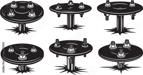 Industrial Bolts and Screws in Various Positions Closeup