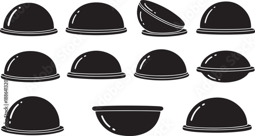 Black and white cloche domes for food presentation illustration
