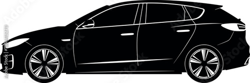 Black silhouette of a modern station wagon car, side view